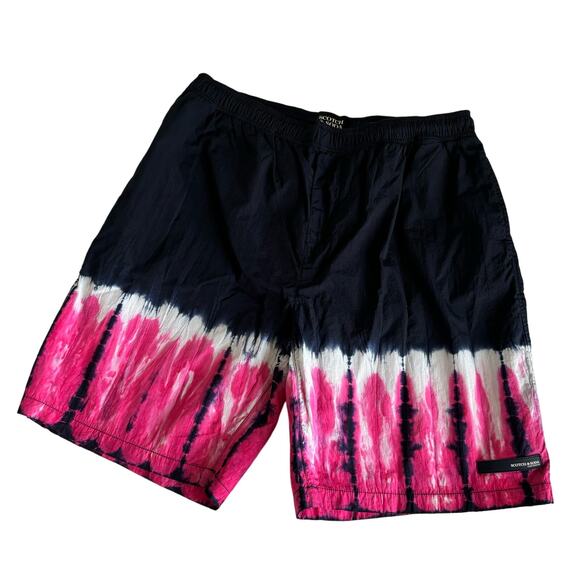 Scotch & Soda Men’s Navy Blue and Pink Tie Dye Nylon Swim Shorts Size Medium - Picture 1 of 9
